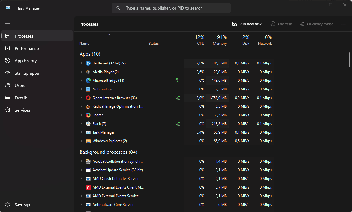 Task manager W11