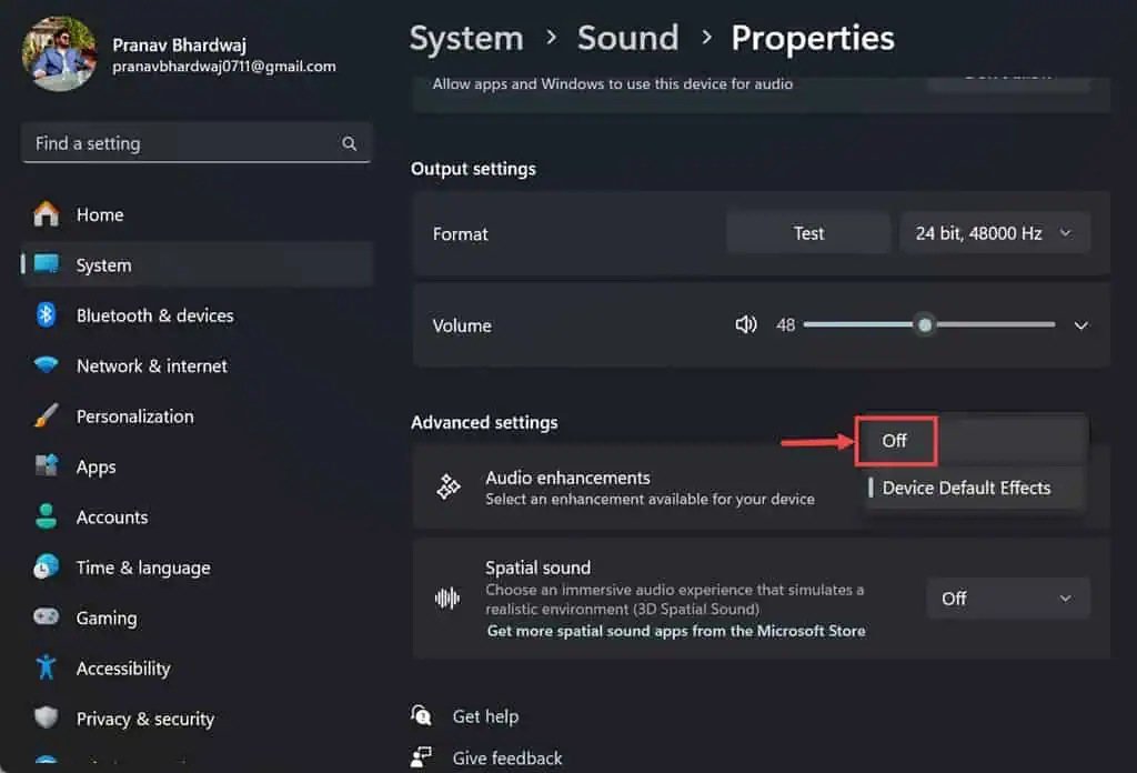 Turn off Audio Enhancements