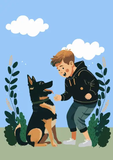 A Boy Playing with His Dog