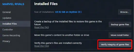 Verify integrity of game files