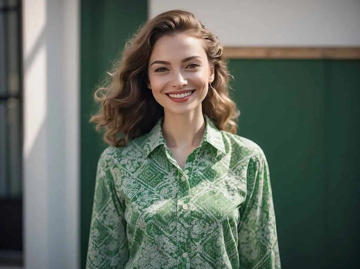 Vibrant Green, Button-Down Elegant Shirt