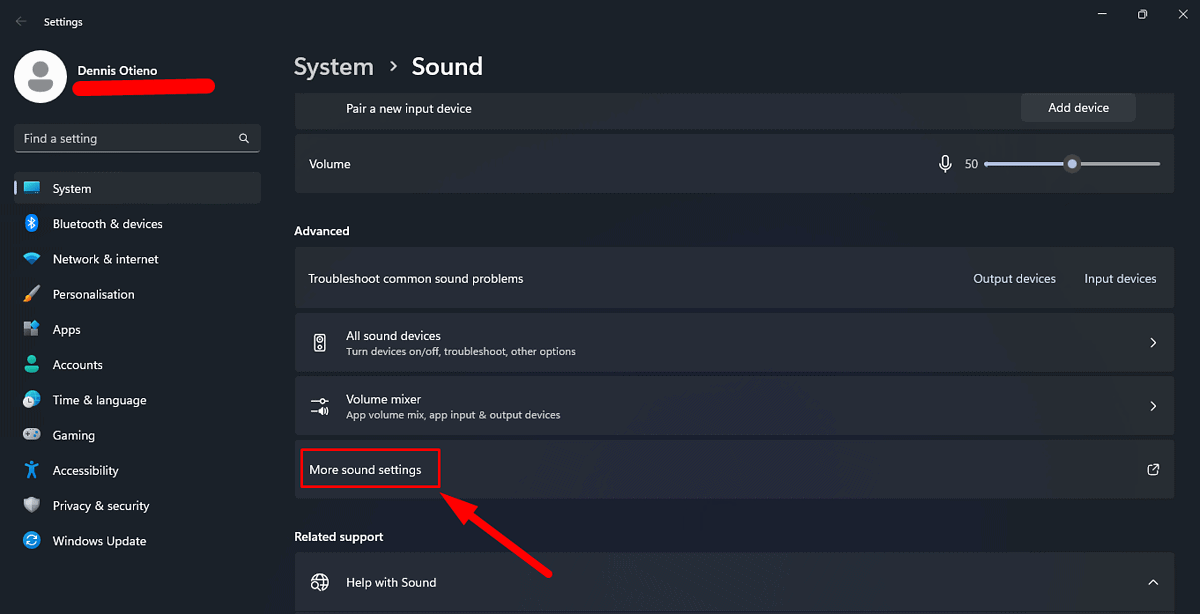 More Sound Settings