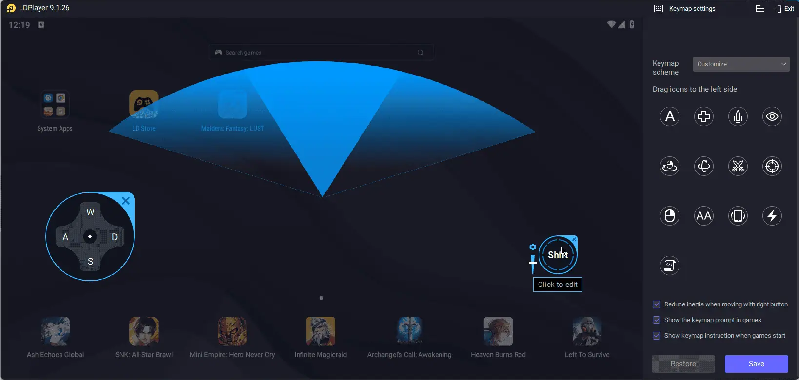 LD Player Keyboard mapping