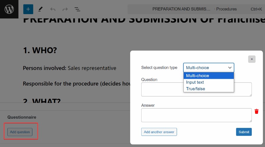 dynamic procedure question types