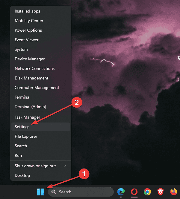 Opening Settings from Start