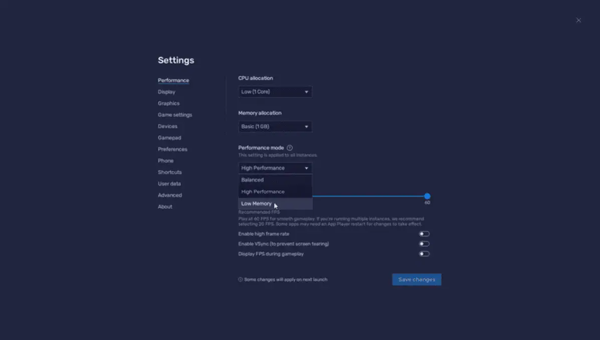 Bluestacks low memory settings