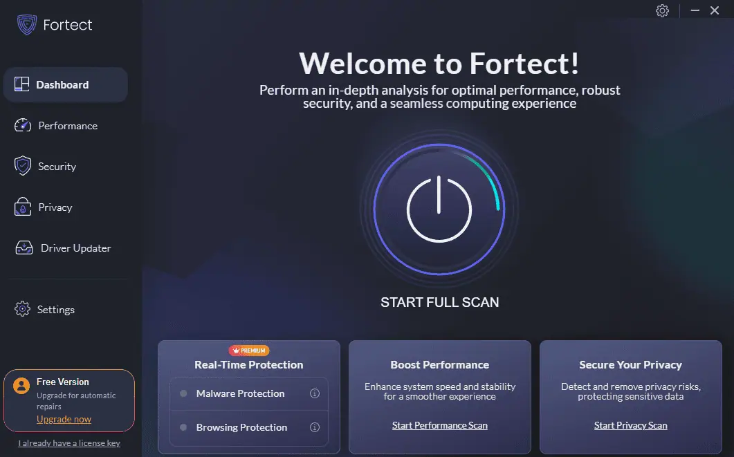 Fortect interface