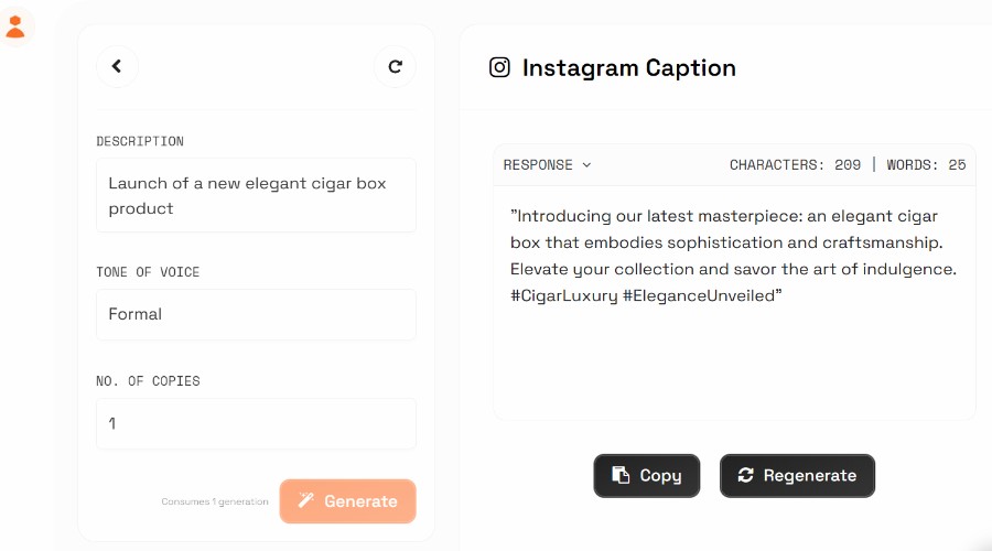 Krater AI Review - Instagram Captions