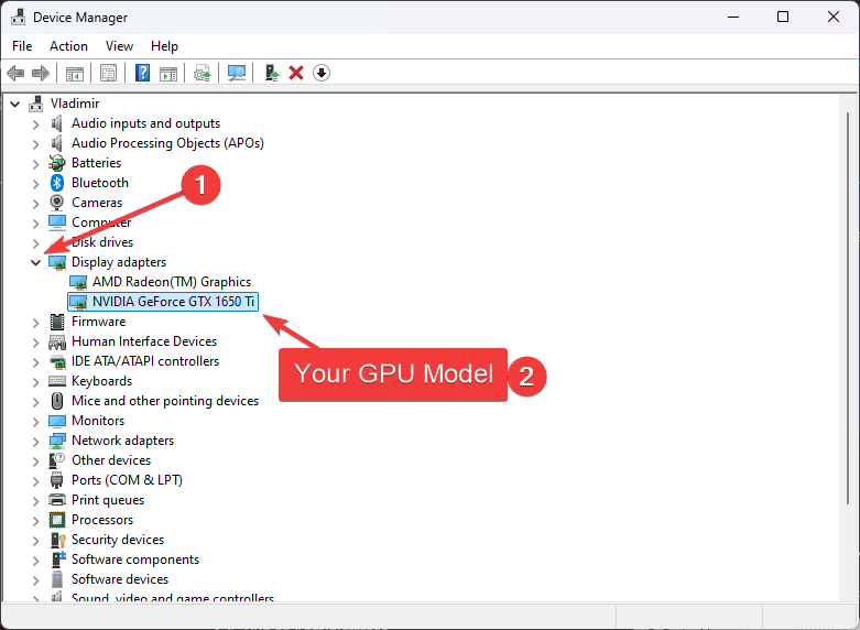 GPU model in Device Manager