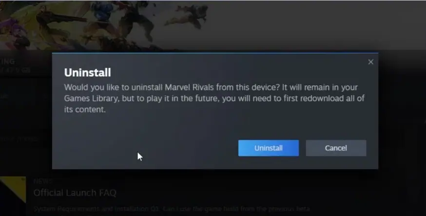 Uninstalling Marvel Rivals from Steam