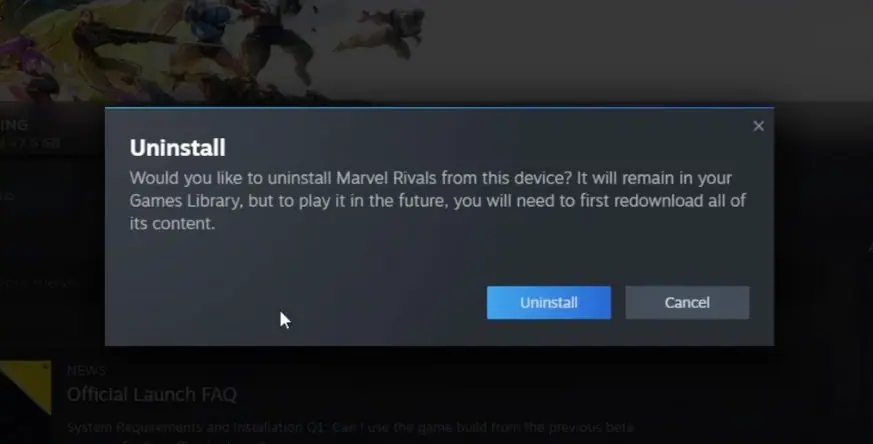 Uninstalling Marvel Rivals