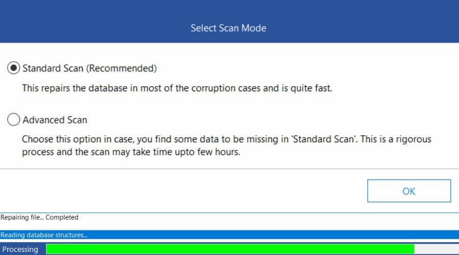 Scan Mode for Stellar Repair for MS SQL