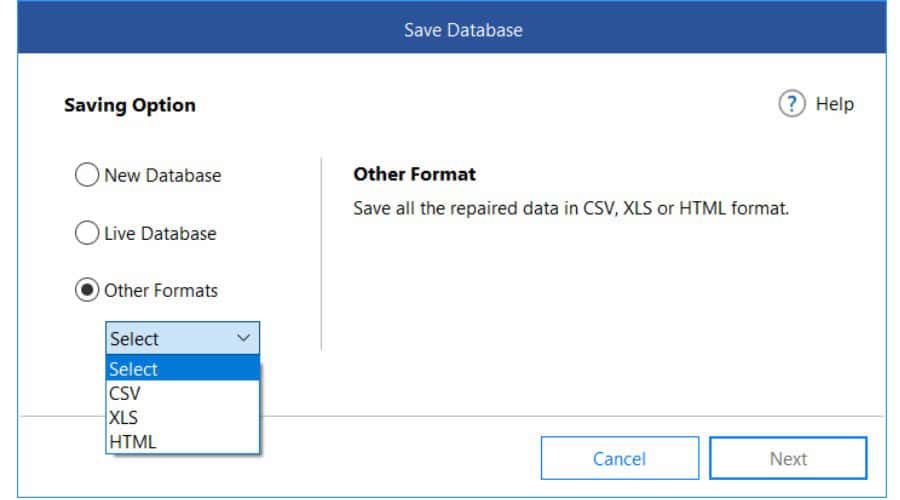 Save a database with Stellar Repair for MS SQK