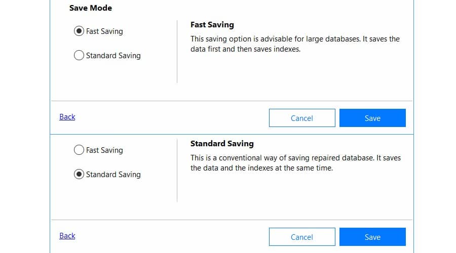 Fast and Standard saving modes