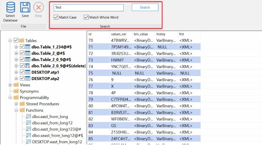 Stellar Repair for MS SQL Search Function