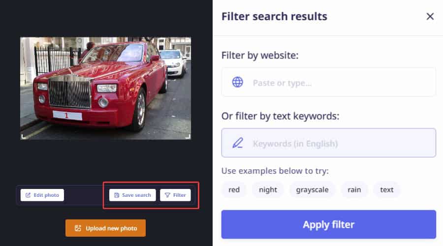 lenso.ai filter search results