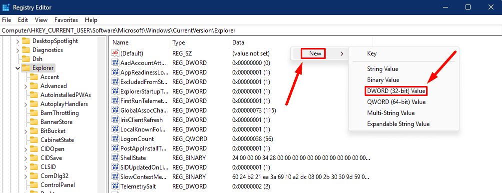 New > DWORD (32-bit) Value