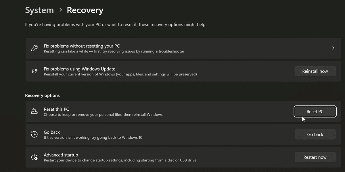 system recovery in windows 11