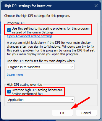 Use this setting to fix scaling problems for this program instead of the one in Settings