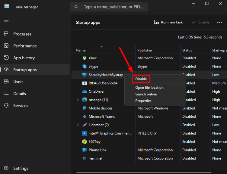 Disable all startup apps