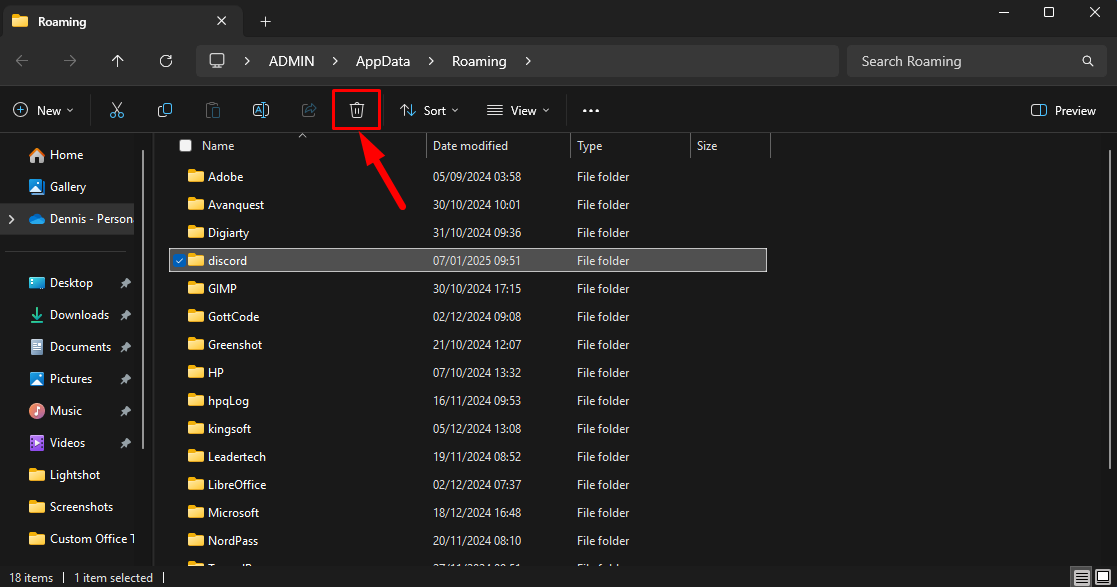 Delete Discord folder