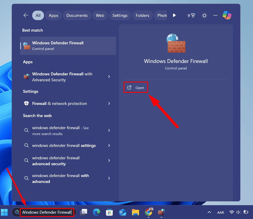 Open Windows Defender Firewall