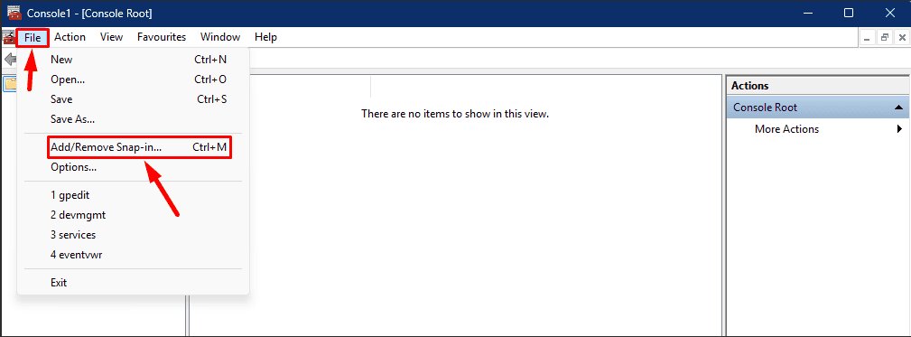 File > Add/Remove Snap-in