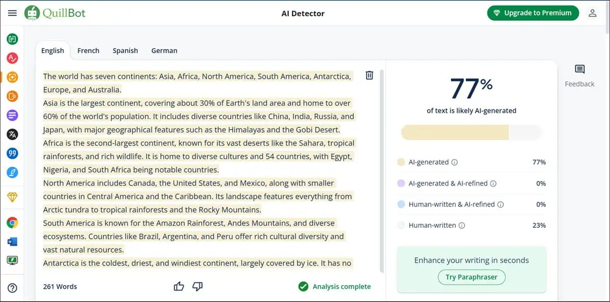 Quillbot AI detector