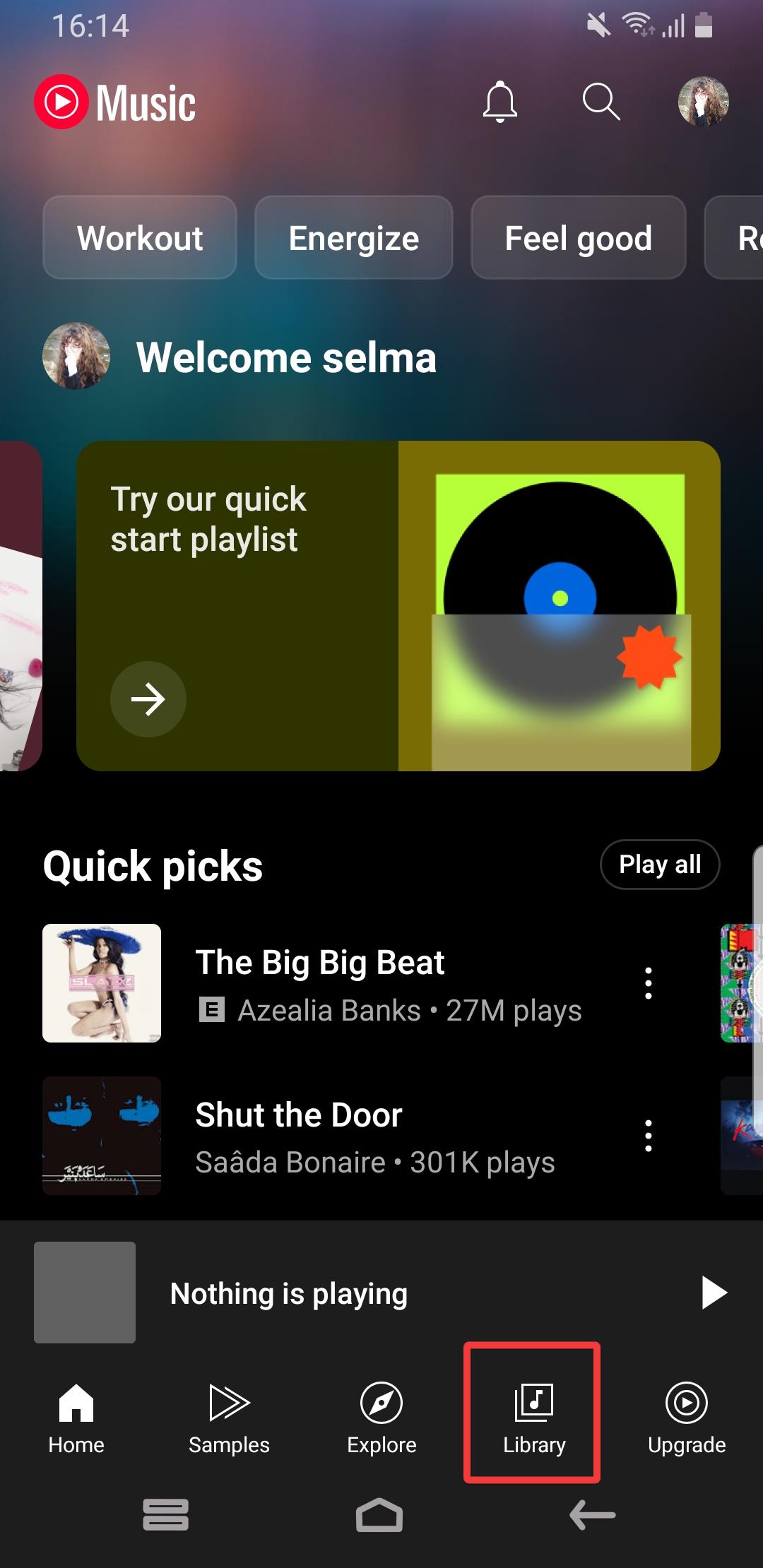 youtube music app home screen