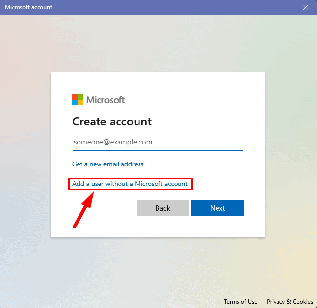 Add a user without a Microsoft account