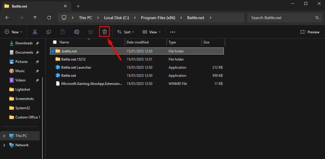 Delete Battle.net folder 