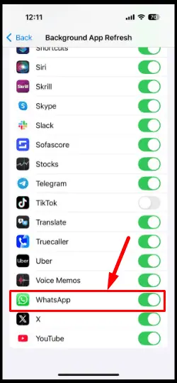 Toggled on WhatsApp button