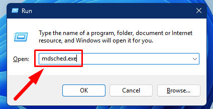 Type mdsched.exe