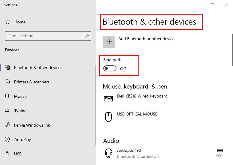 disbale bluetooth