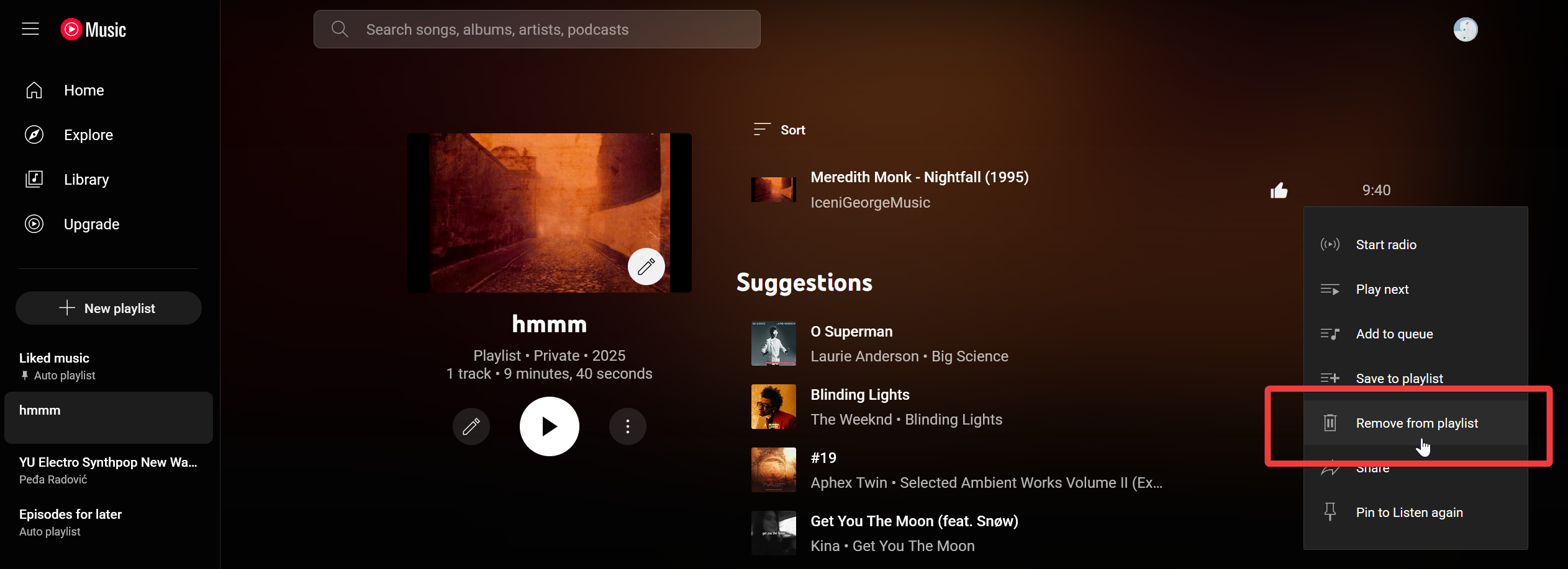 youtube music remove from playlist