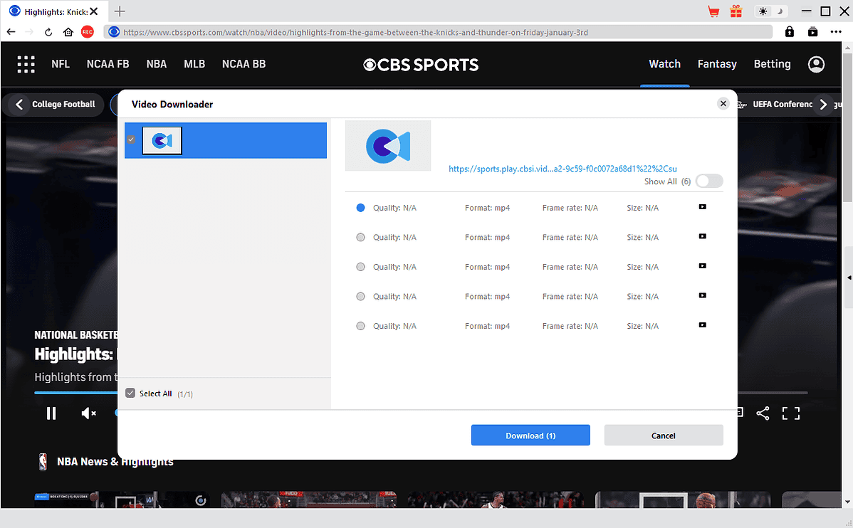 cbssports downloader download options CleverGet