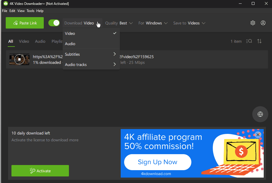 4K Video Downloader download type