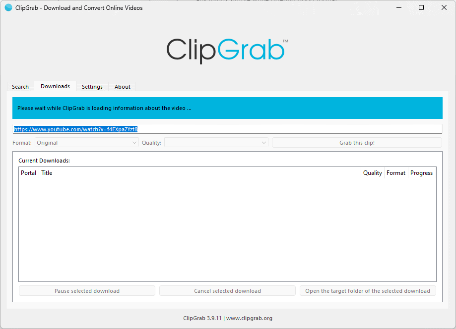 ClipGrab with link pasted