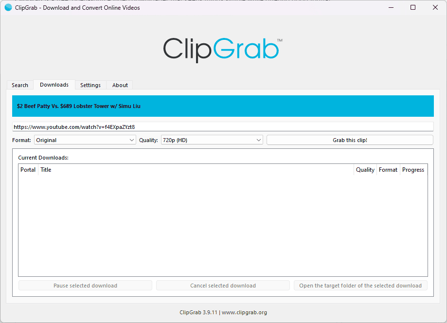 ClipGrab link ready to download