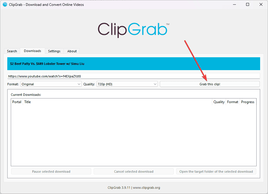 ClipGrab download button