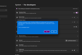 Developer mode on Windows 11