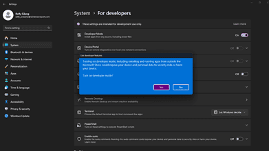 Developer mode on Windows 11