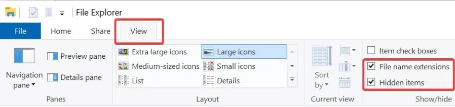 View tab in the top menu of the File Explorer window