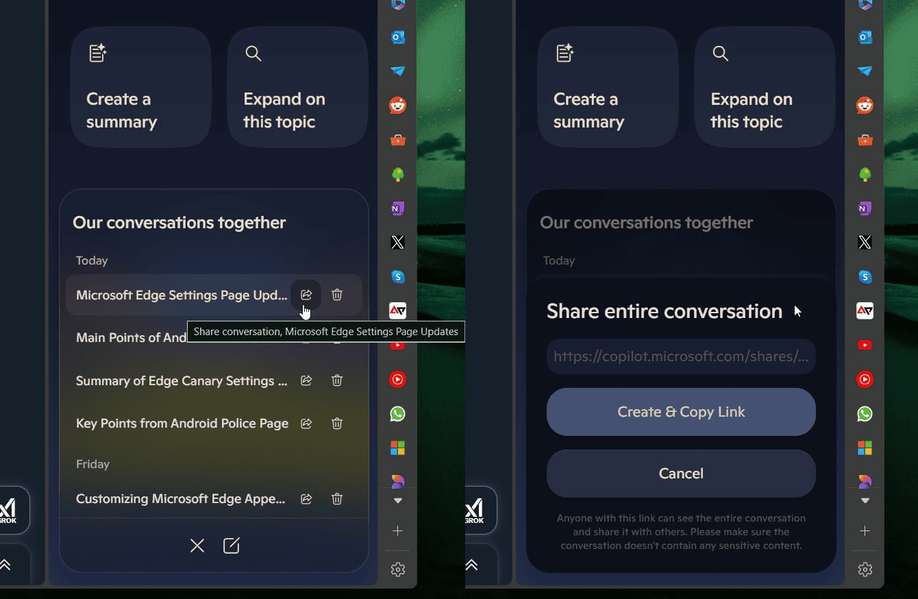 Copilot on Edge finally lets you share your AI chat with everyone