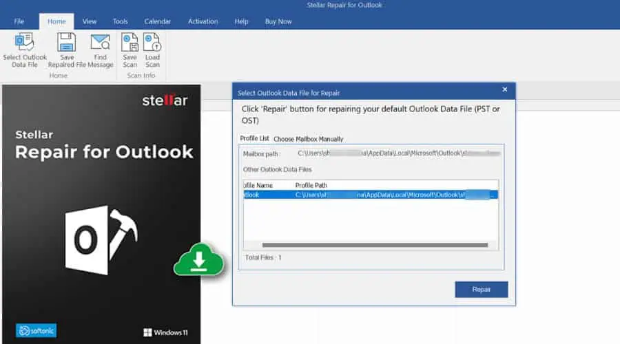 Stellar Repair for Outlook Interface