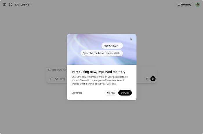 ChatGPT Pro and Plus users can now use the Long-term memory feature update.