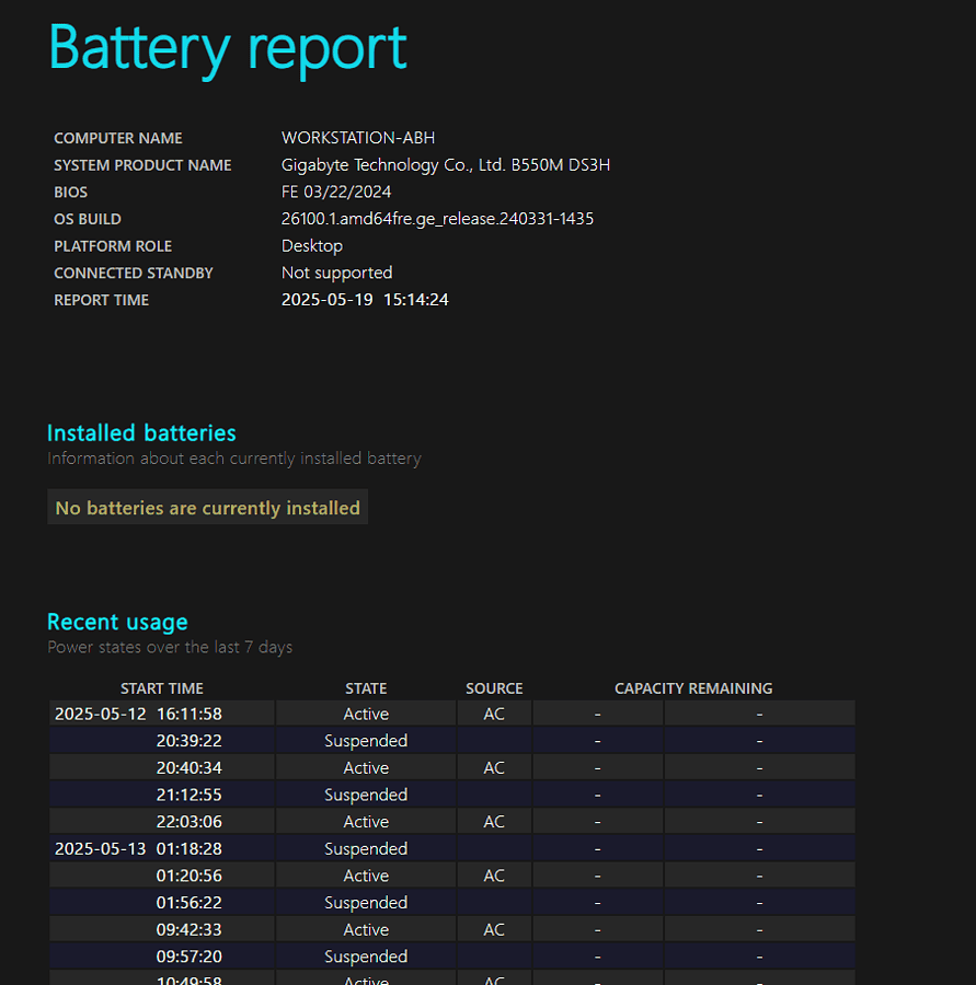 Windows Battery Report