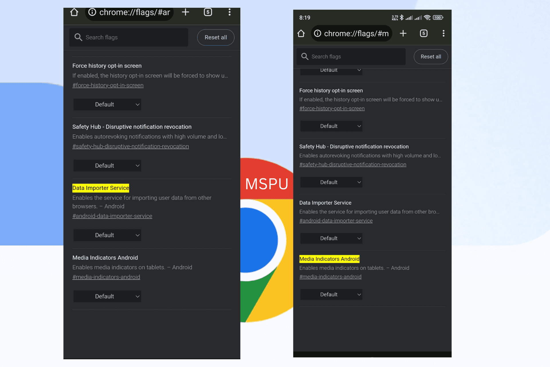 Chrome for Android Tests Importing Data from Other Browsers and Media Indicators for Tablets