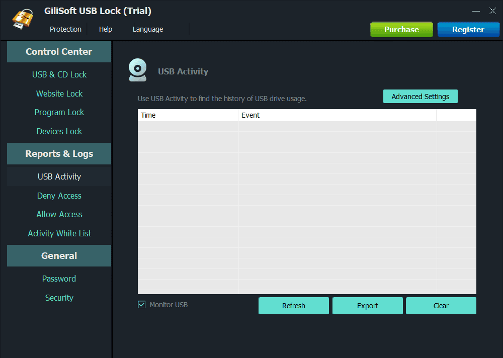 gilsoft usb lock user interface