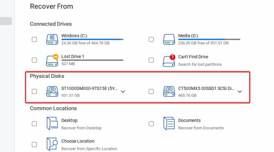Recover data from physical disks